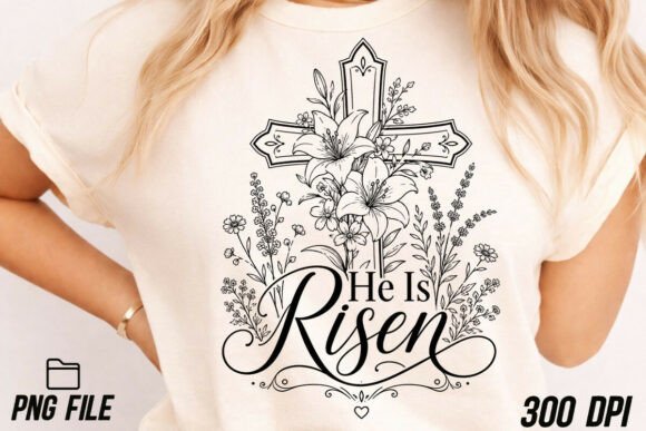 Christian Flower Cross Line Art PNG for T-Shirt Designs