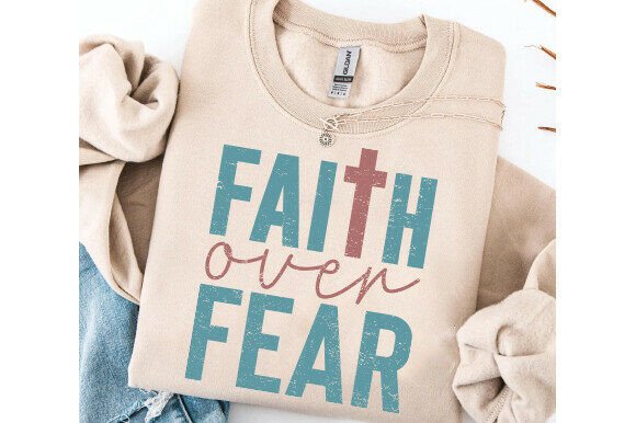 Faith over Fear PNG: Retro Christian T-Shirt Designs