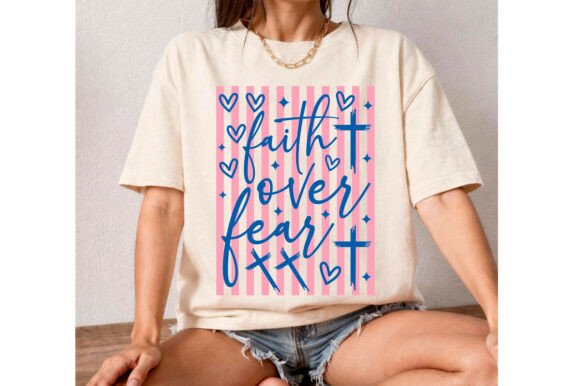 Faith over Fear Svg, Preppy Christian Png