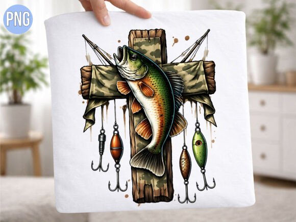 Fishing Cross Bass Lures Christian PNG T-Shirt Designs