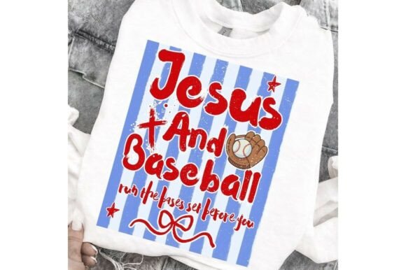 Jesus and Baseball PNG, Striped Christian T-Shirt Designs
