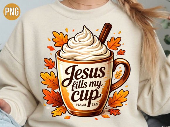Jesus Fills My Cup Autumn Coffee PNG — T-Shirt Designs