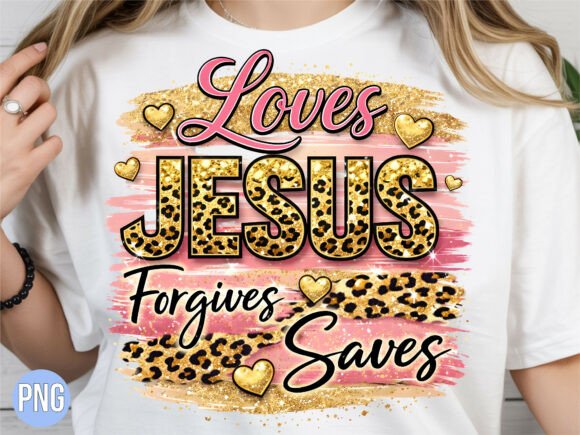 Leopard Gold Jesus Saves PNG for T-Shirt Designs